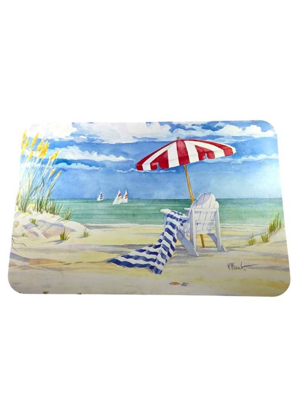 Set of two Placemats Beach Coast Vacation Shore Ocean nautical blue sky clouds